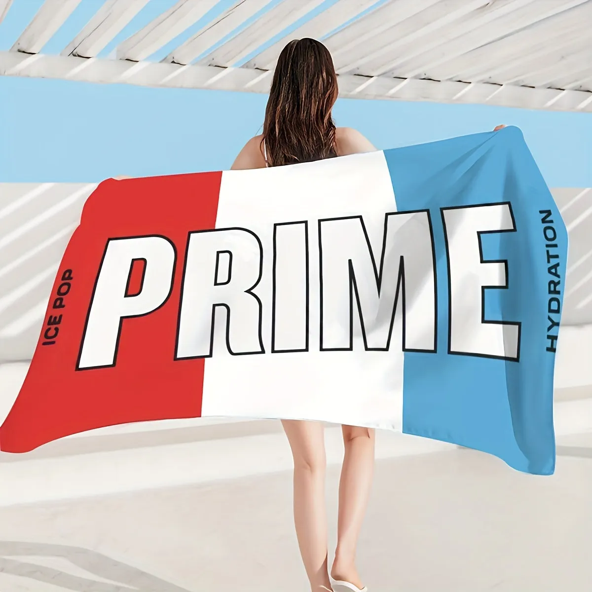 1pc Prime Printed Striped Beach Towel - Super Absorbent, Quick-drying, Lightweight, Soft, Ideal for Beach Swimming, Outdoor Camping, Travel, and Vacation Essentials