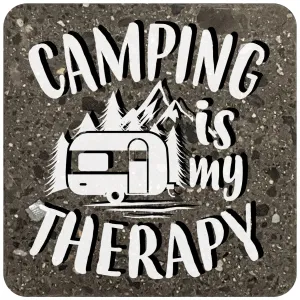 4" Square Black Stone Coaster - Camping Is My Therapy, 2 Sets of 4, 8 Pieces