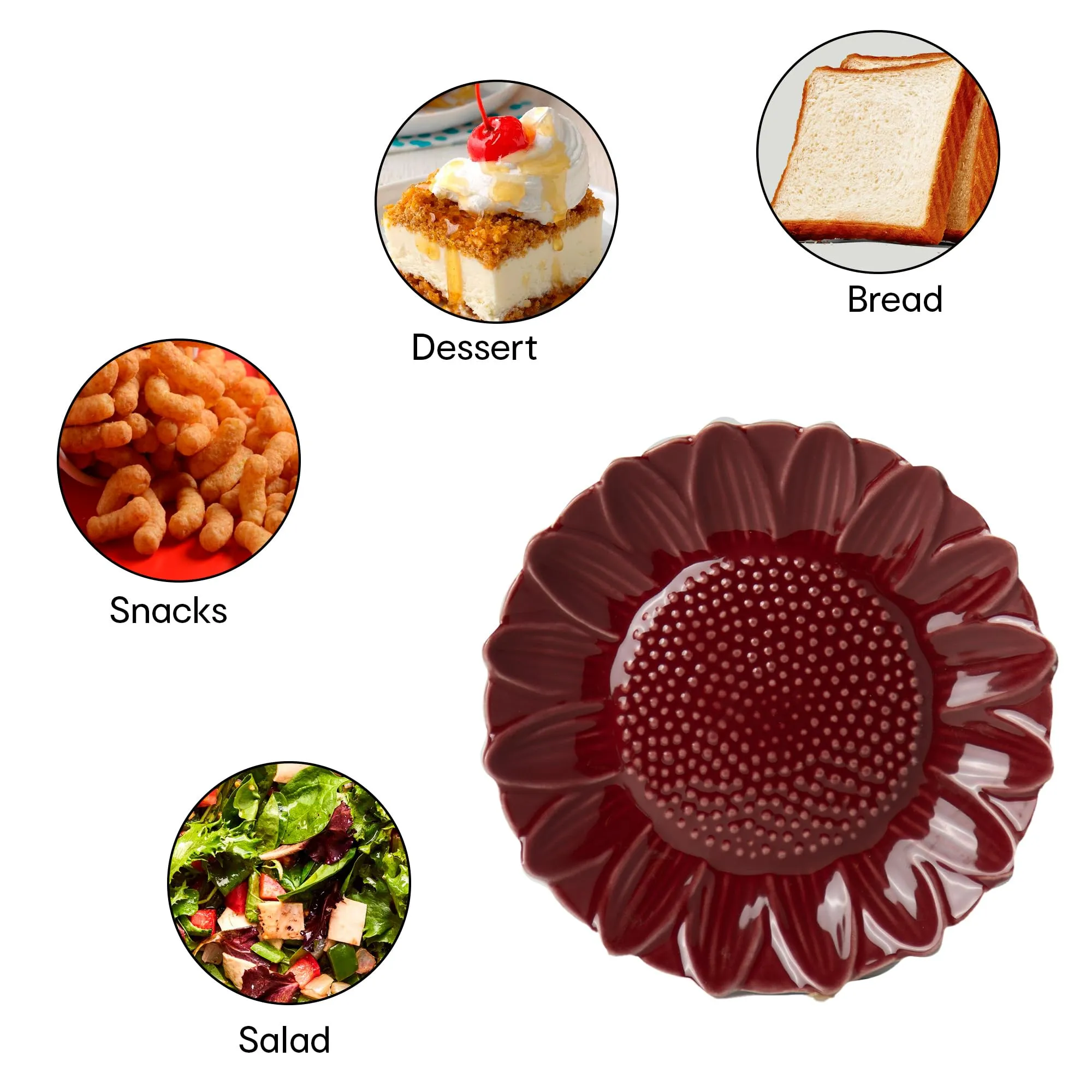 Anko 7" Flower Pattern Stoneware Plates - Set of 4 | Oven & Dishwasher Safe Plates for Kitchen, Dining, Restaurants, Gifting | Aesthetic Plates for Snacks & Dinner | Green, Orange, Yellow, Red