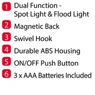 Arlec 2-In-1 Utility Torch with 180 Lumen Flood Light and 3 LED Spotlight Bulb Type COB