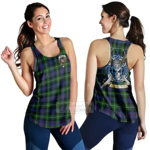 Baillie (Bailey) Tartan Women's Racerback Tanks with Family Crest Celtic Skull Style