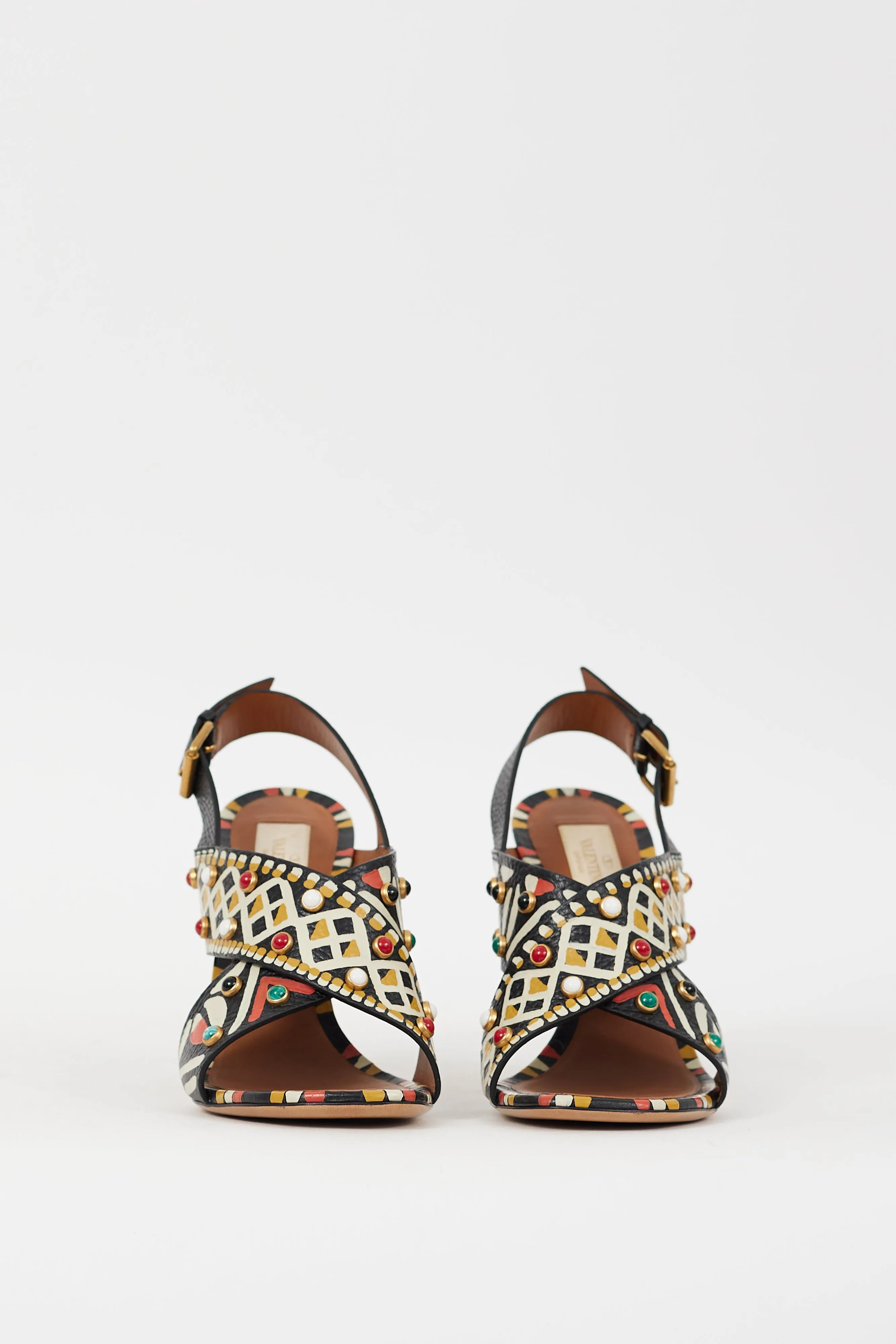 Black & Multicolour Leather Painted & Embellished Heel