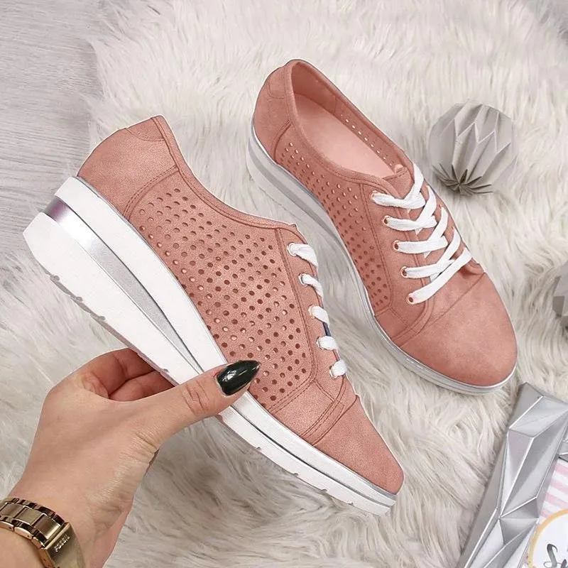 Breathable Platform Sneakers Meddle Heel Pointed Toe Air Mesh Shoe women