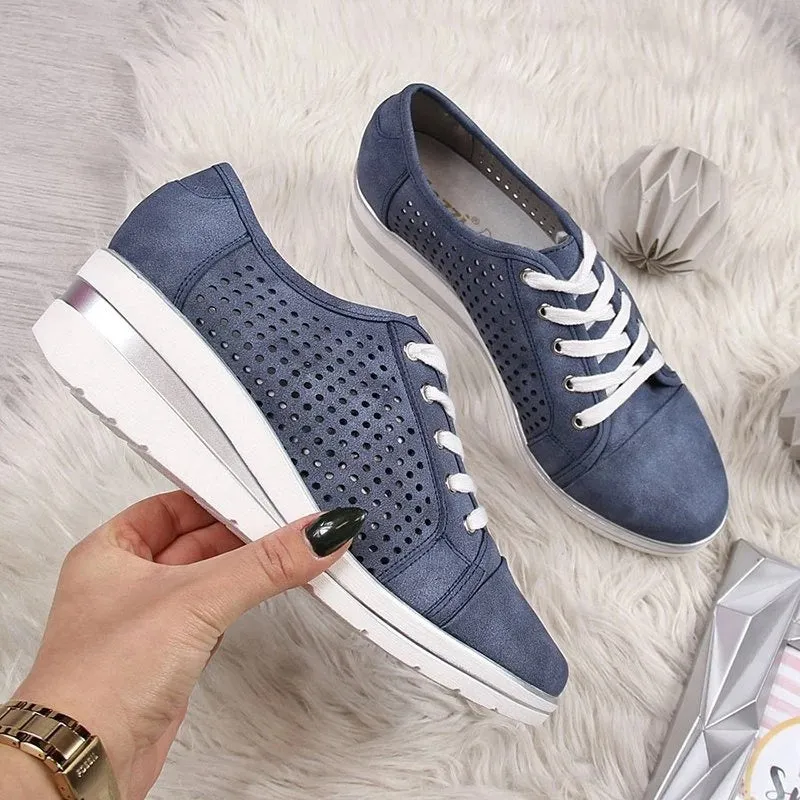 Breathable Platform Sneakers Meddle Heel Pointed Toe Air Mesh Shoe women