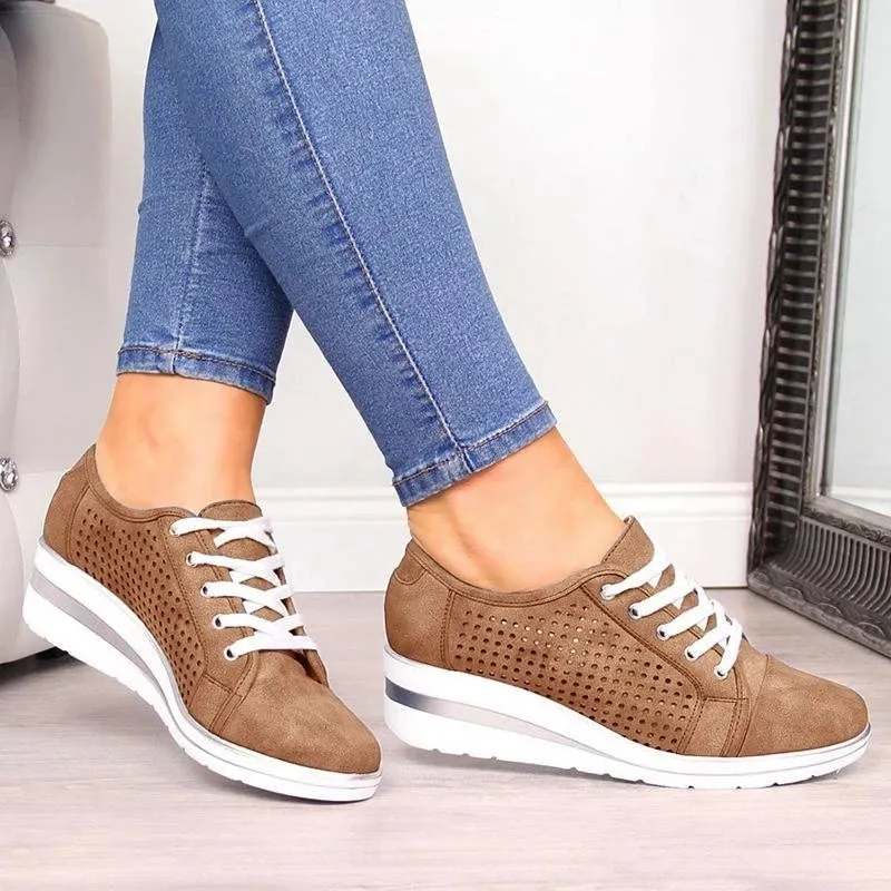 Breathable Platform Sneakers Meddle Heel Pointed Toe Air Mesh Shoe women