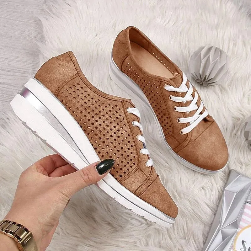 Breathable Platform Sneakers Meddle Heel Pointed Toe Air Mesh Shoe women