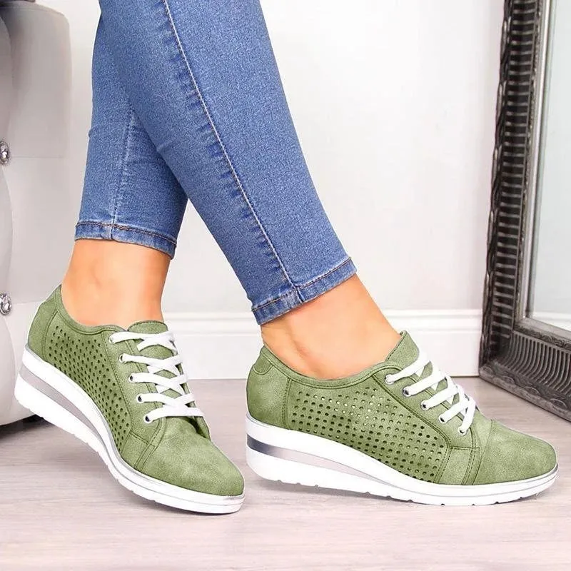 Breathable Platform Sneakers Meddle Heel Pointed Toe Air Mesh Shoe women