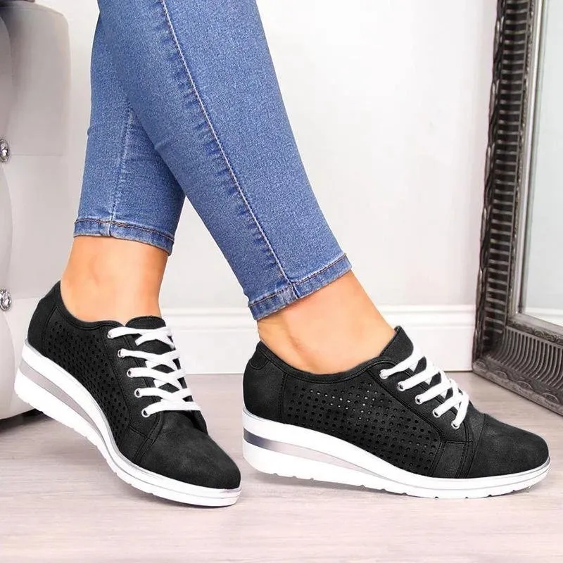 Breathable Platform Sneakers Meddle Heel Pointed Toe Air Mesh Shoe women