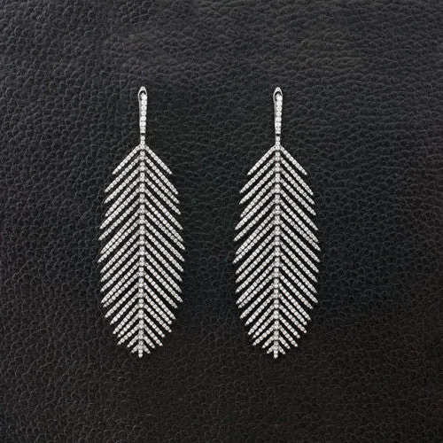Diamond Feather Earrings