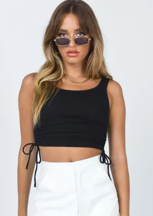 High Scoop Neck Ruched Drawstring Side Crop Top