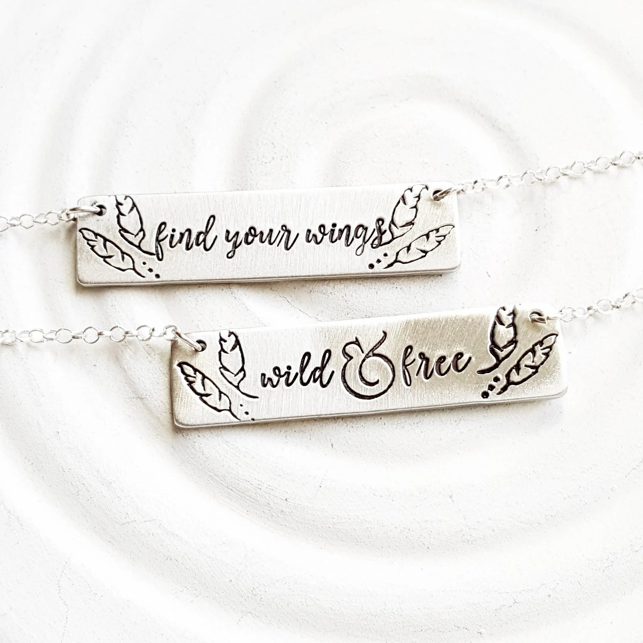 Inspirational Message Necklace | Feather Border