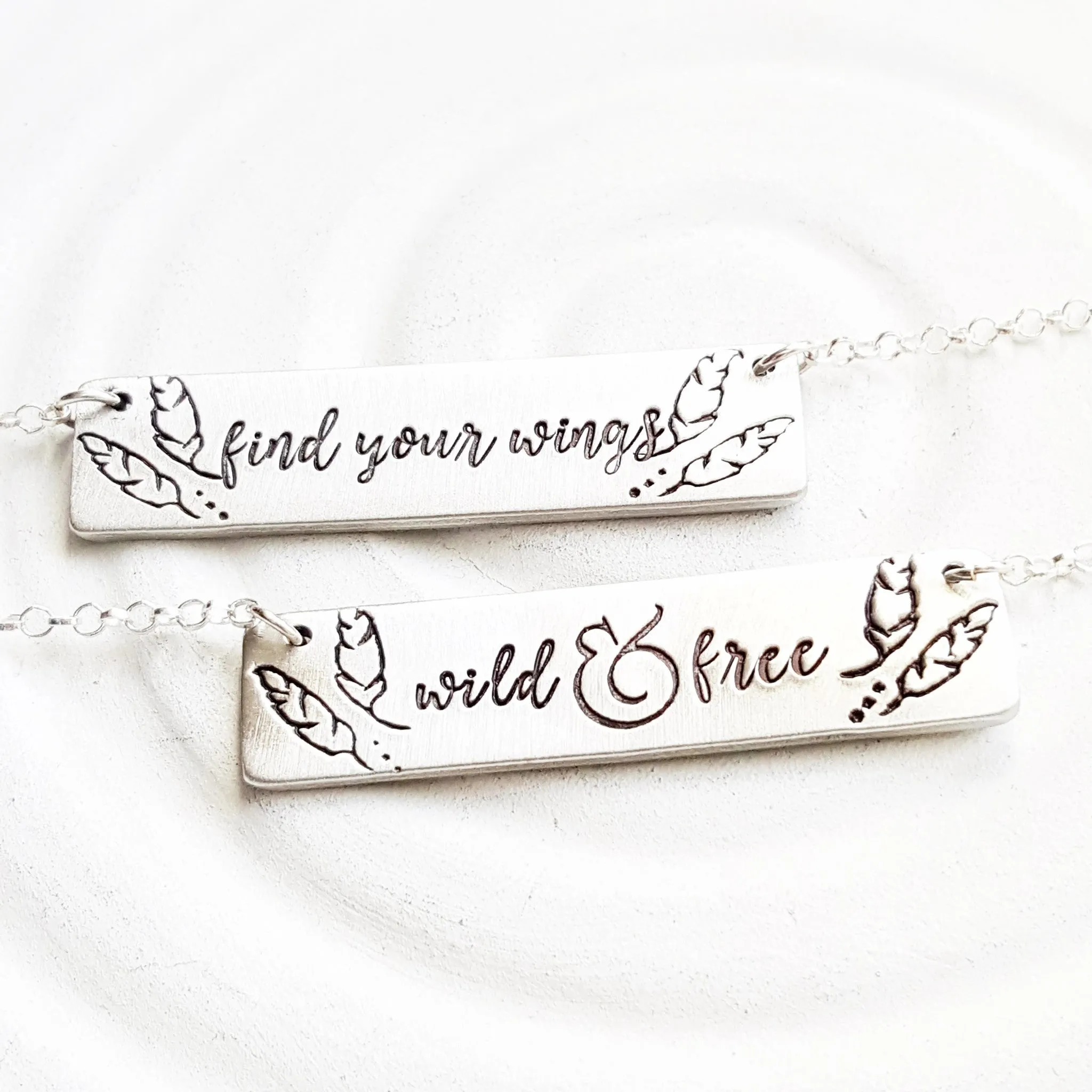 Inspirational Message Necklace | Feather Border