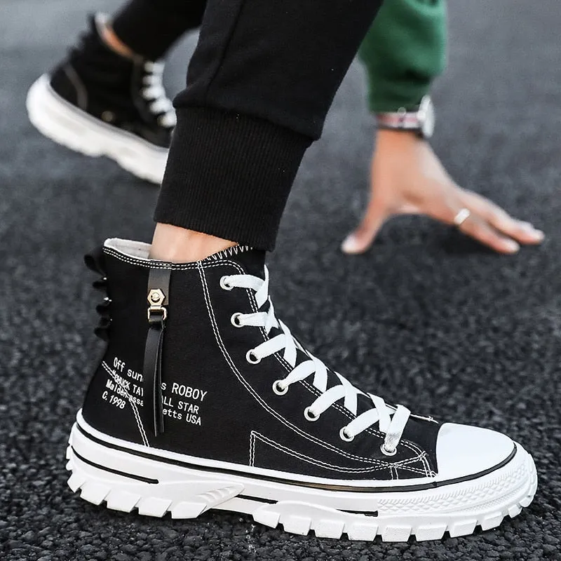 Mens Shoes Casual Men High-top Shoes  Fashion Lace-up Breathable Canvas Sneakers Men Trainers Comfortable chaussure homme