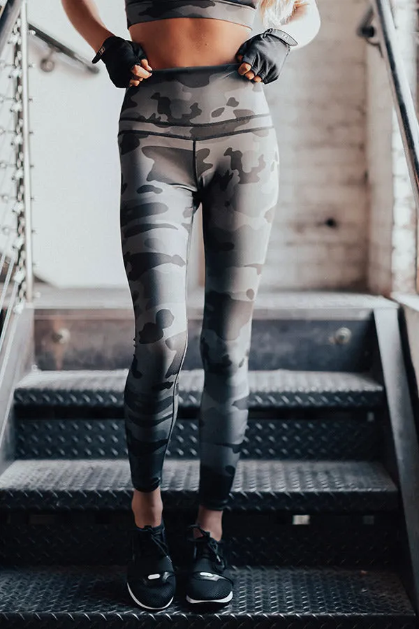 Passion For Fitness High Waist Camo Active Legging In Charcoal