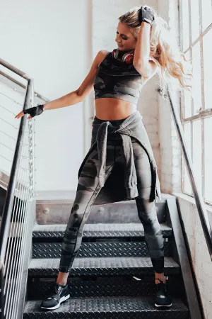 Passion For Fitness High Waist Camo Active Legging In Charcoal