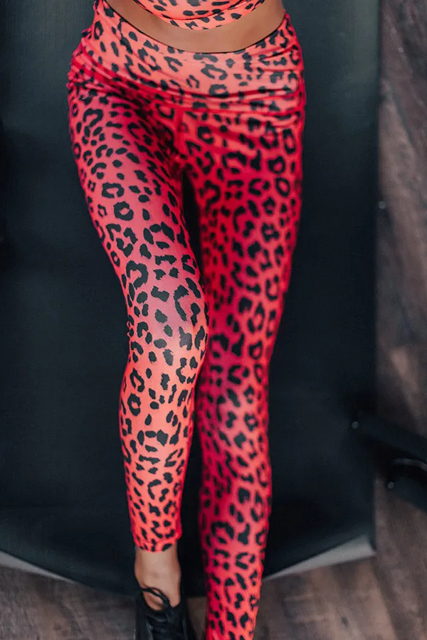 Passion For Fitness High Waist Cheetah Print Active Legging In Red