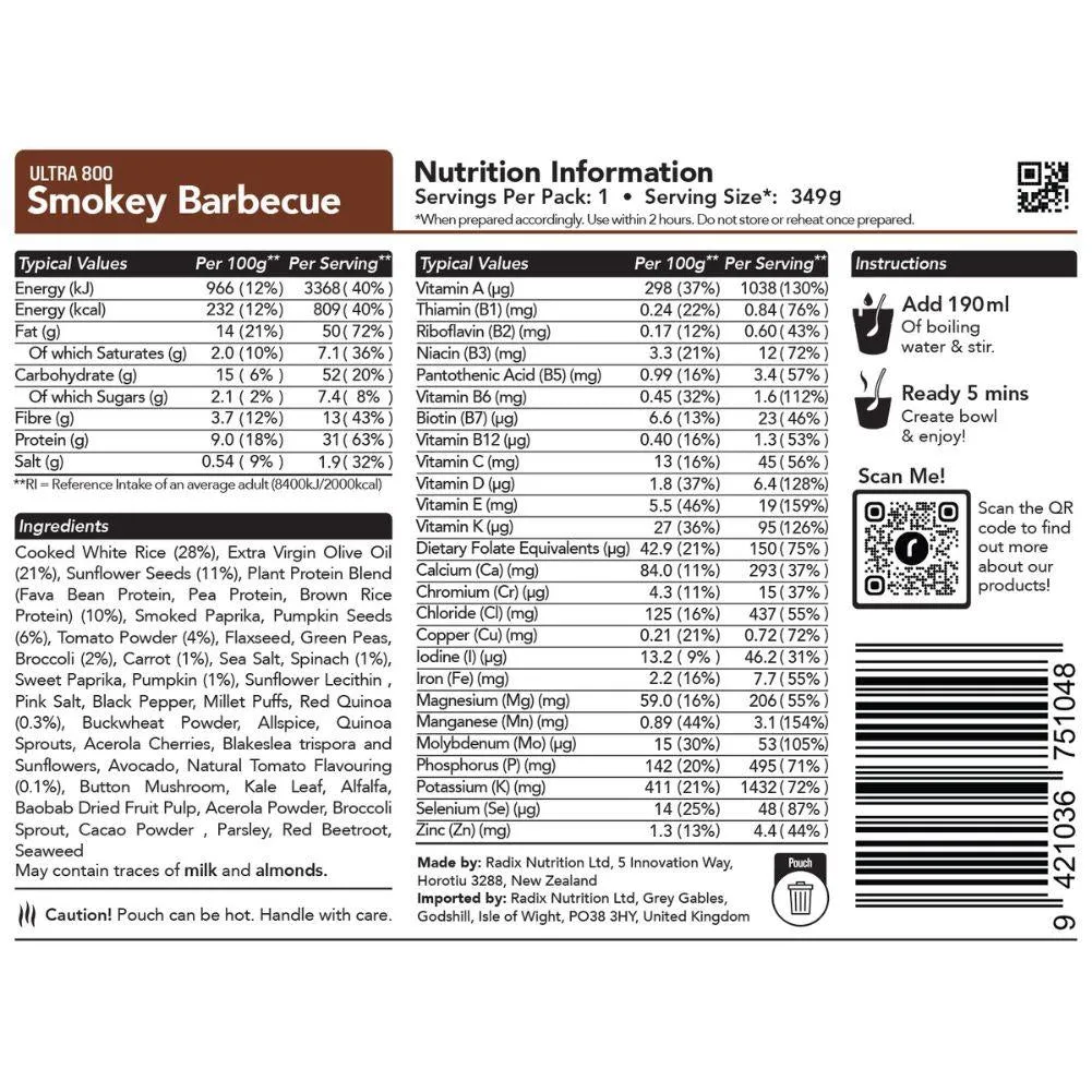 Radix Nutrition Ultra Meals v8.0 - 800Kcal (Smokey Barbecue)