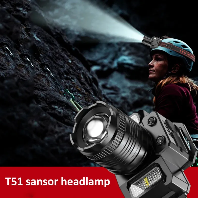 Rechargeable Flashing 2000mah Super Bright Torch Light T51 Induction LED Headlight Waterproof Camping Mobile Power Bank Headlamp
