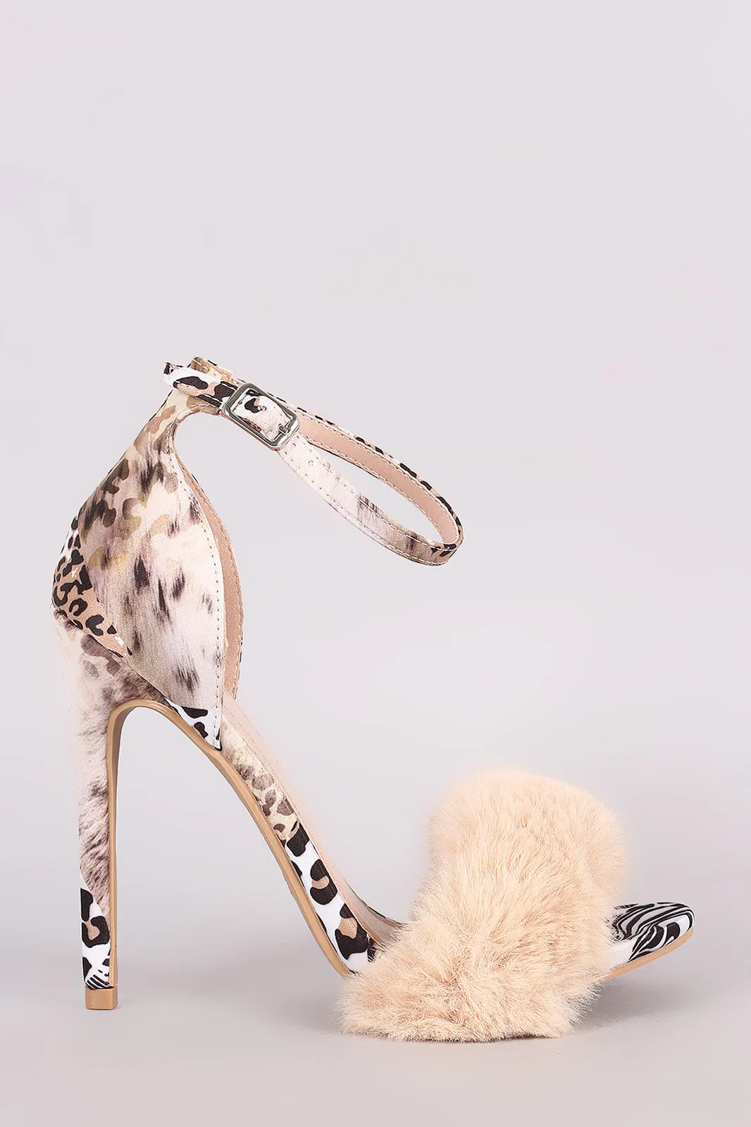 Shoe Republic LA Mixed Animal Print Ankle Strap Heel