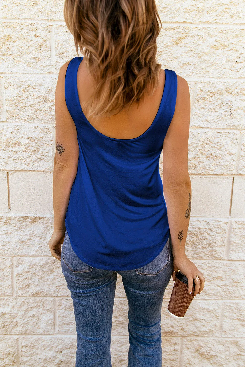 Solid U Neck Criss Cross Tank Top