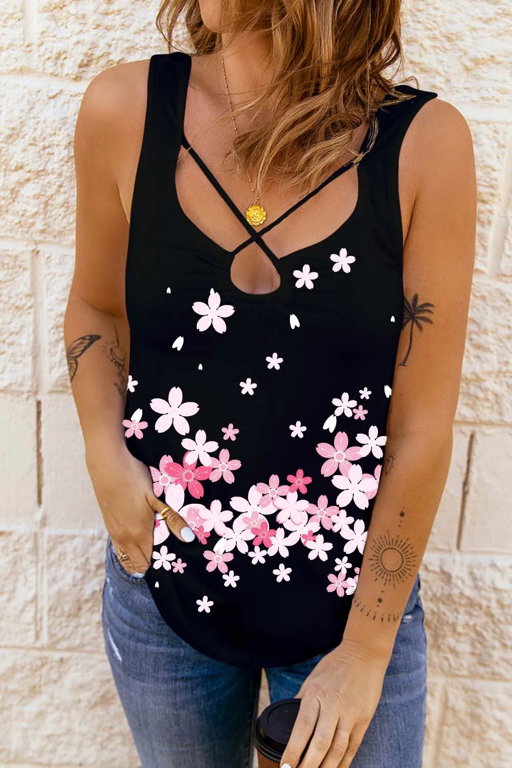 Solid U Neck Criss Cross Tank Top