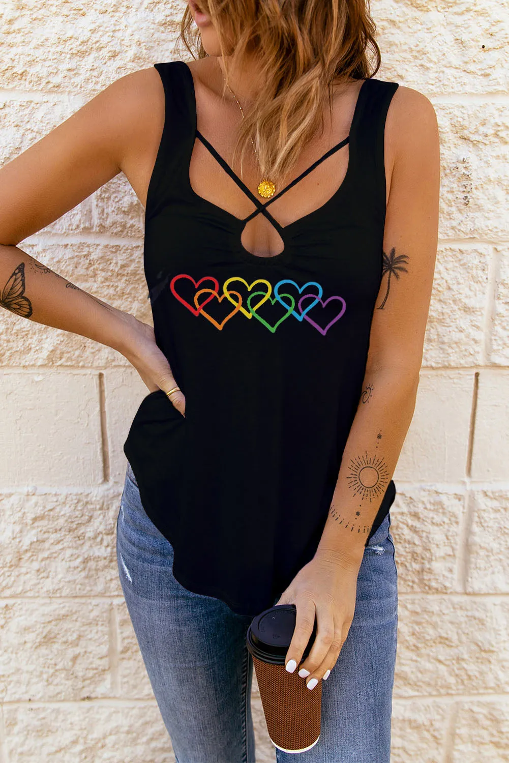 Solid U Neck Criss Cross Tank Top