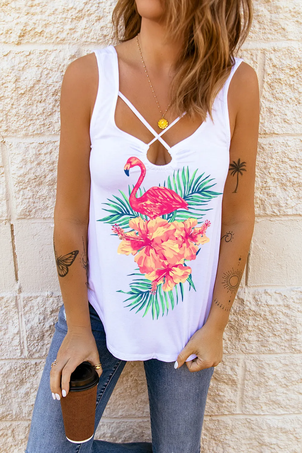 Solid U Neck Criss Cross Tank Top