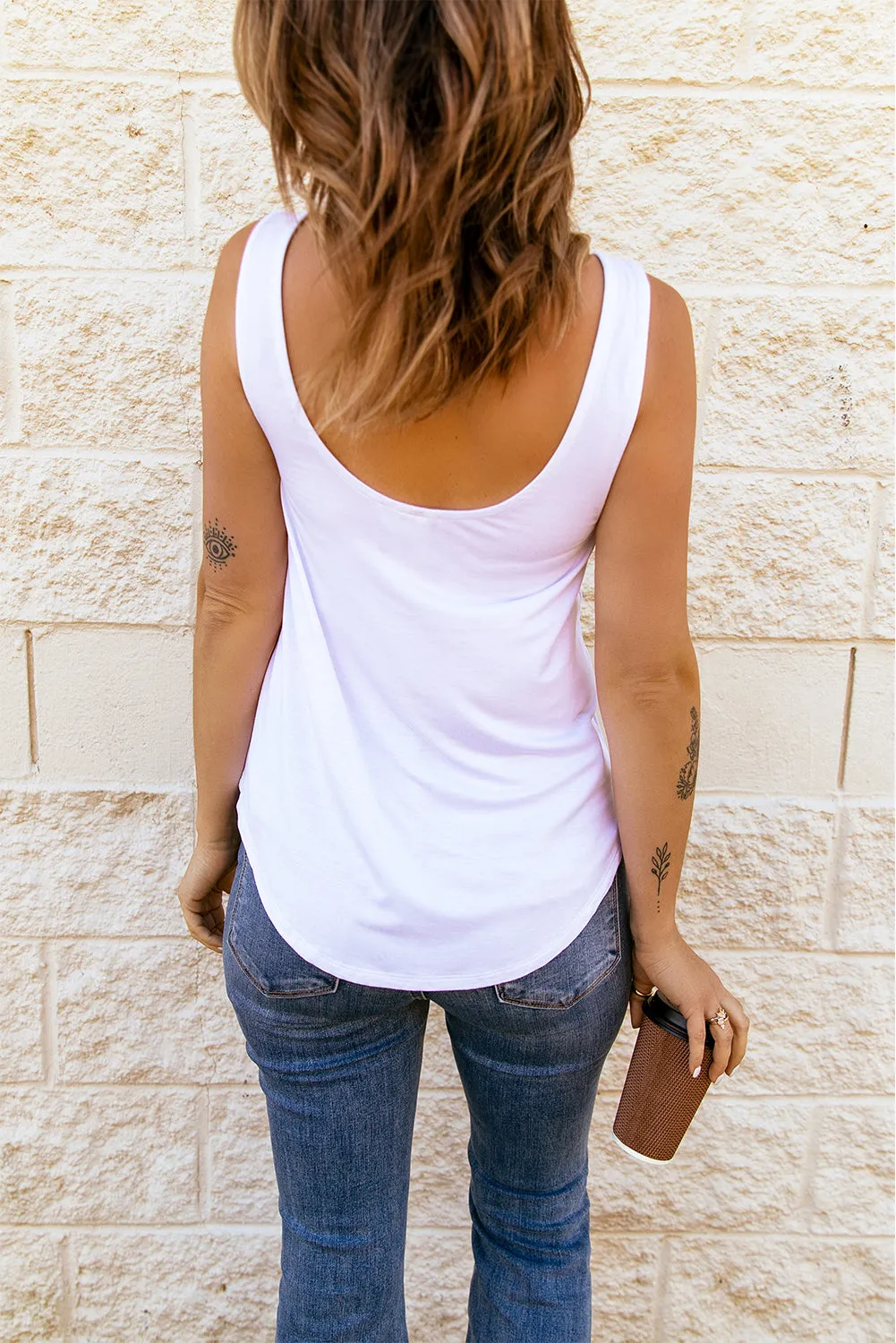 Solid U Neck Criss Cross Tank Top