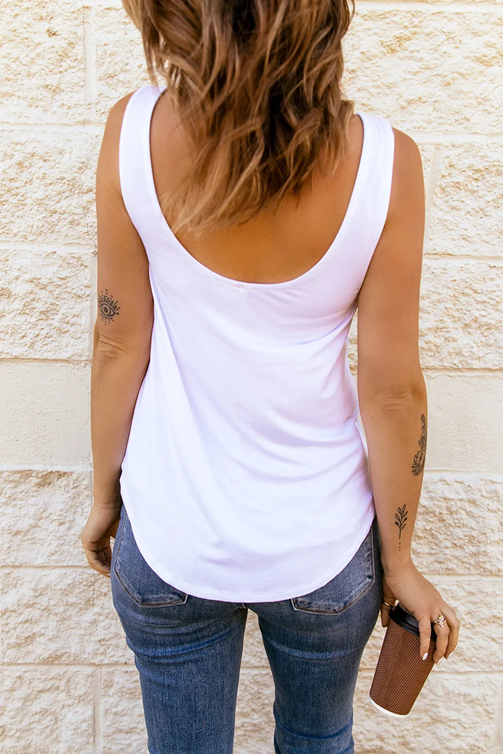 Solid U Neck Criss Cross Tank Top