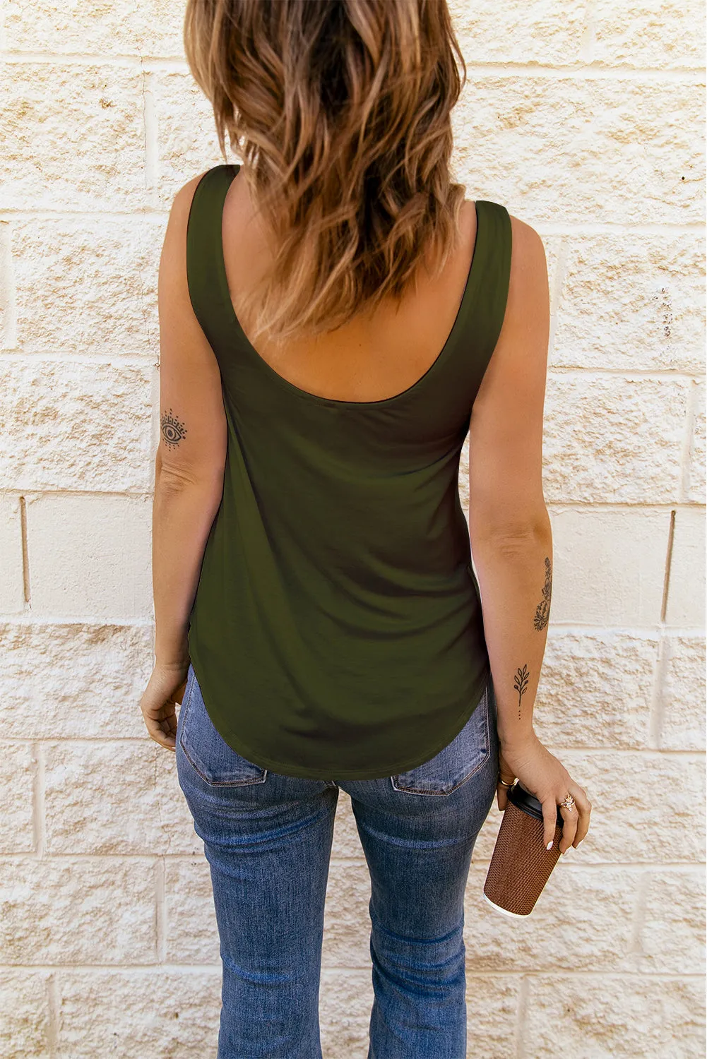 Solid U Neck Criss Cross Tank Top