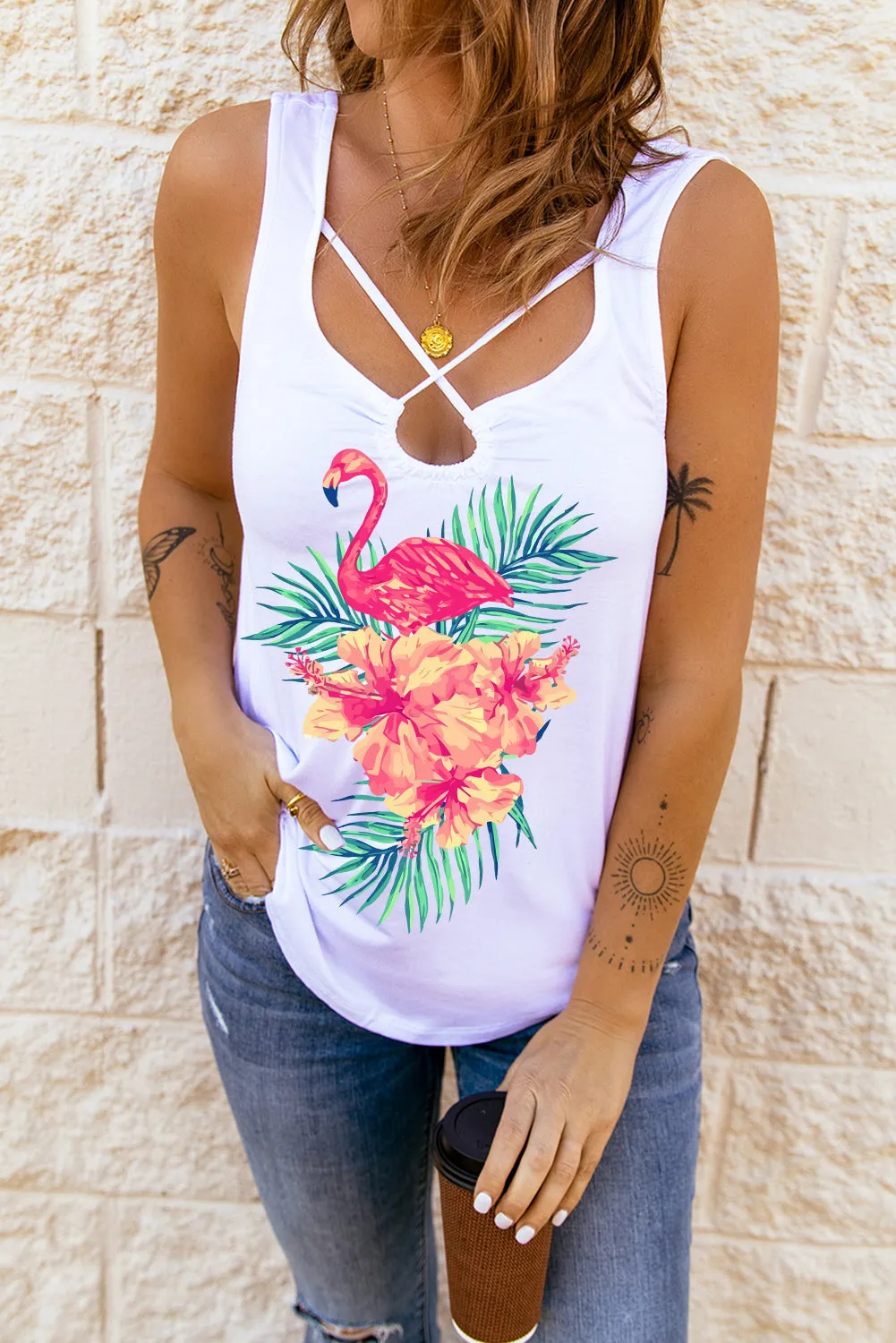 Solid U Neck Criss Cross Tank Top