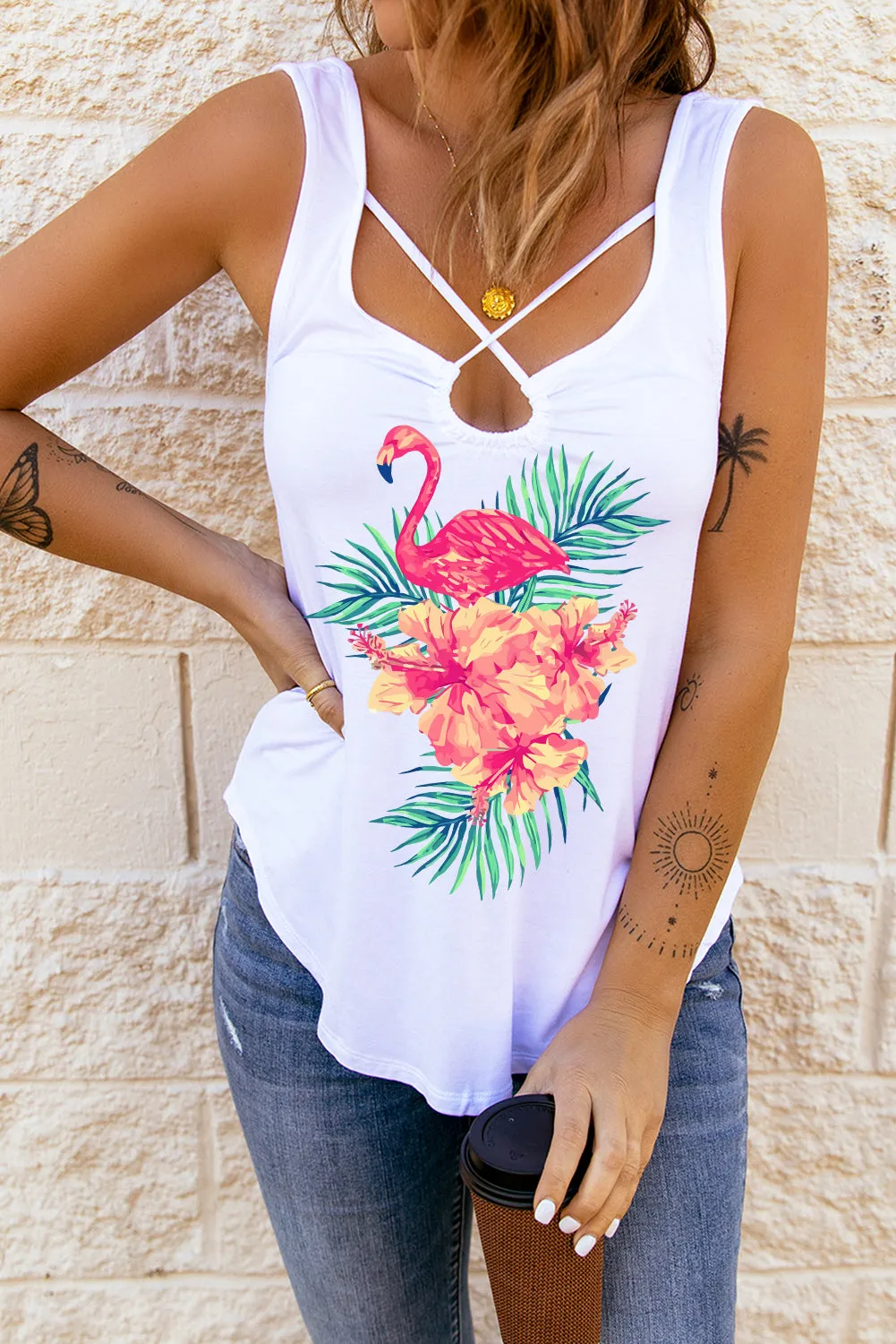 Solid U Neck Criss Cross Tank Top
