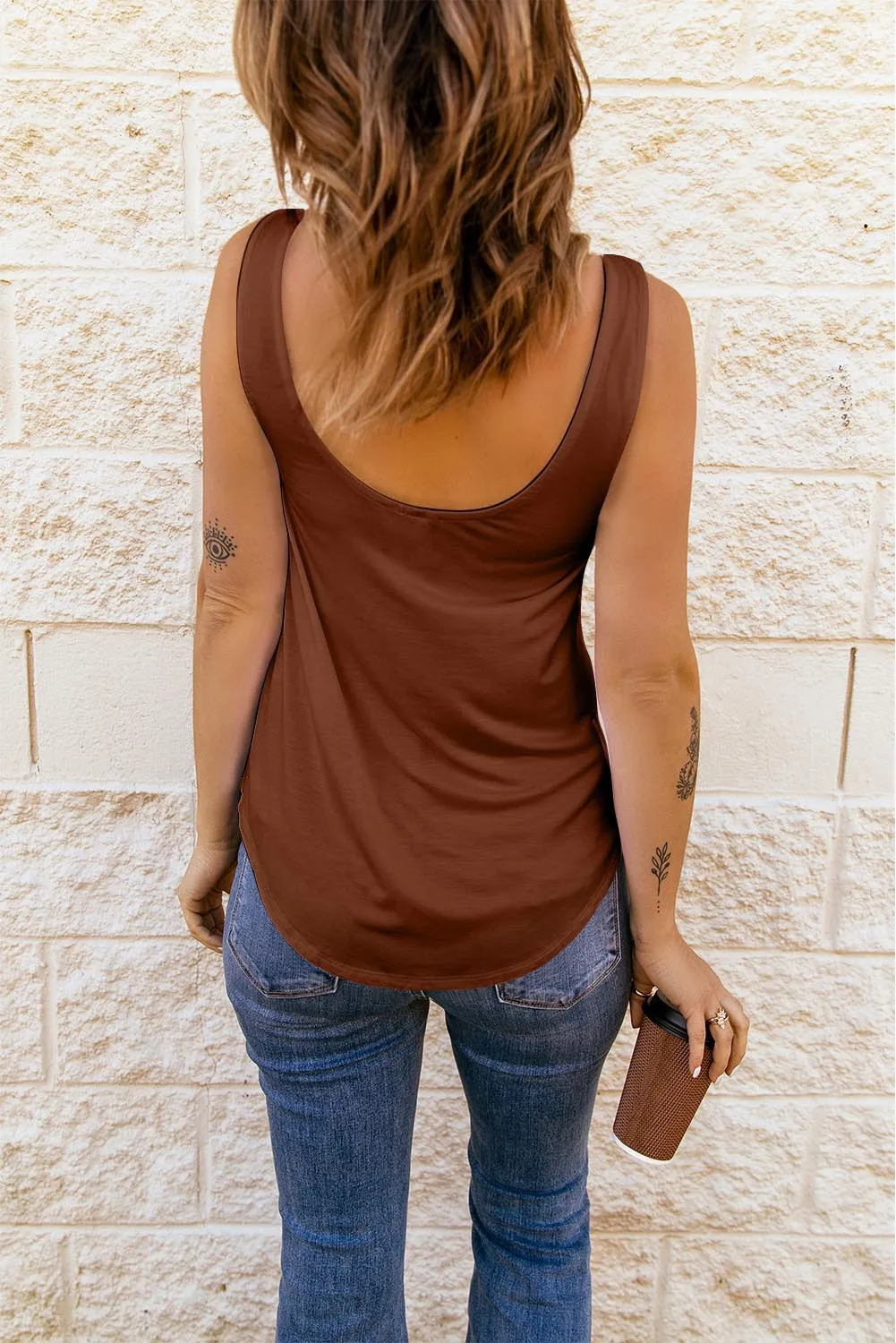 Solid U Neck Criss Cross Tank Top