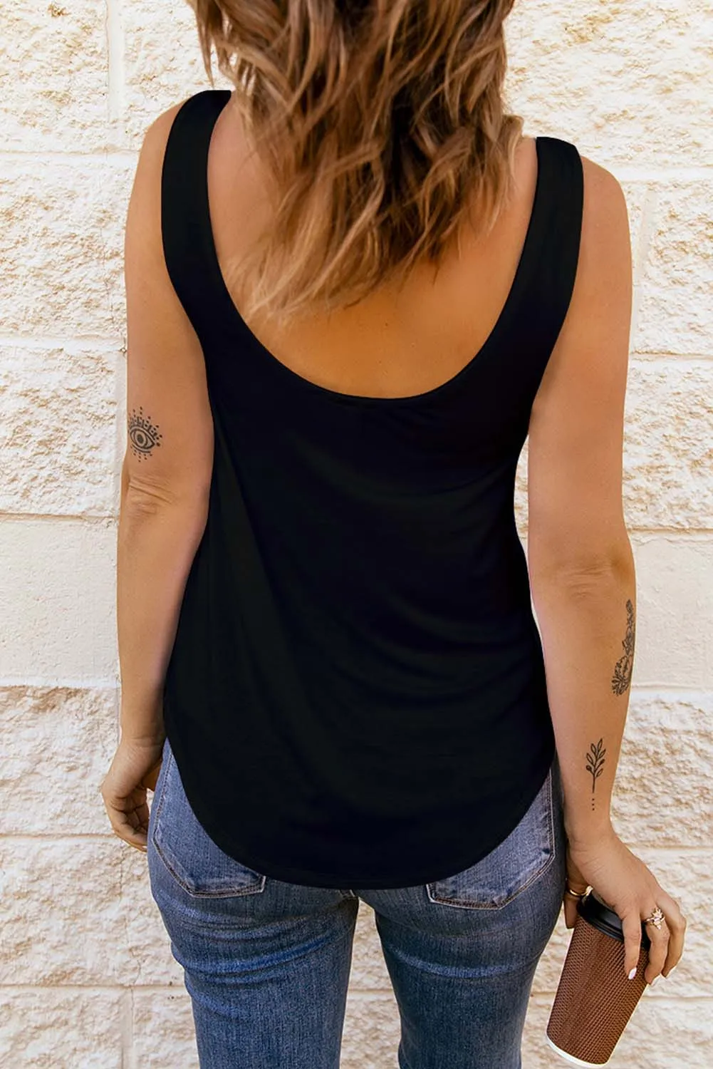 Solid U Neck Criss Cross Tank Top