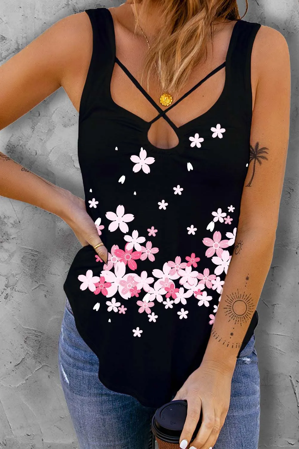 Solid U Neck Criss Cross Tank Top