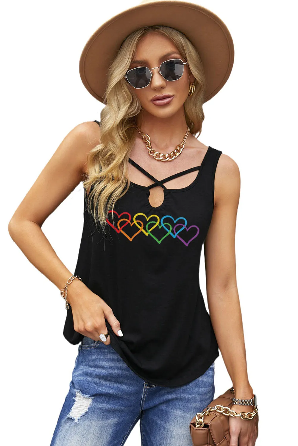 Solid U Neck Criss Cross Tank Top