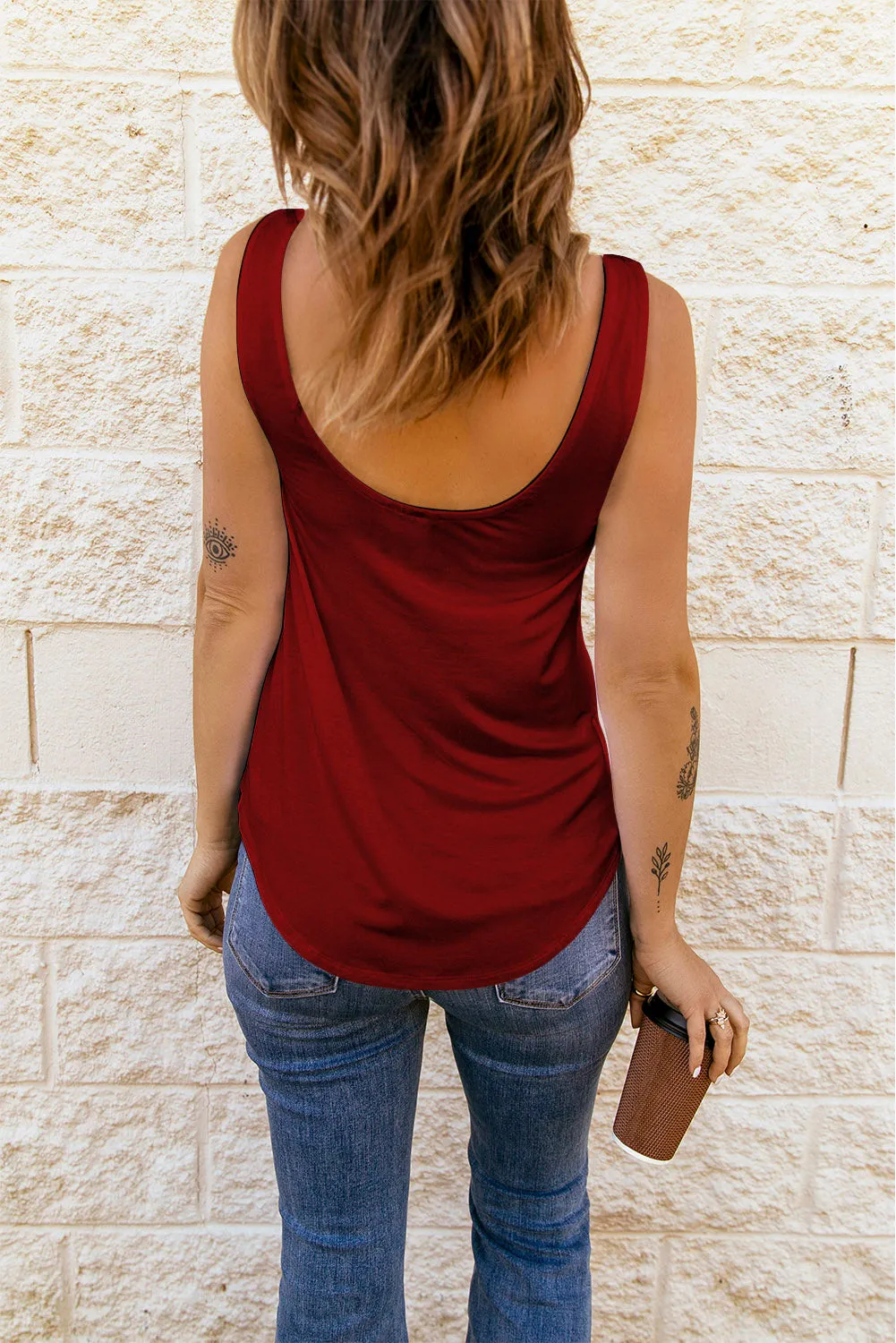 Solid U Neck Criss Cross Tank Top