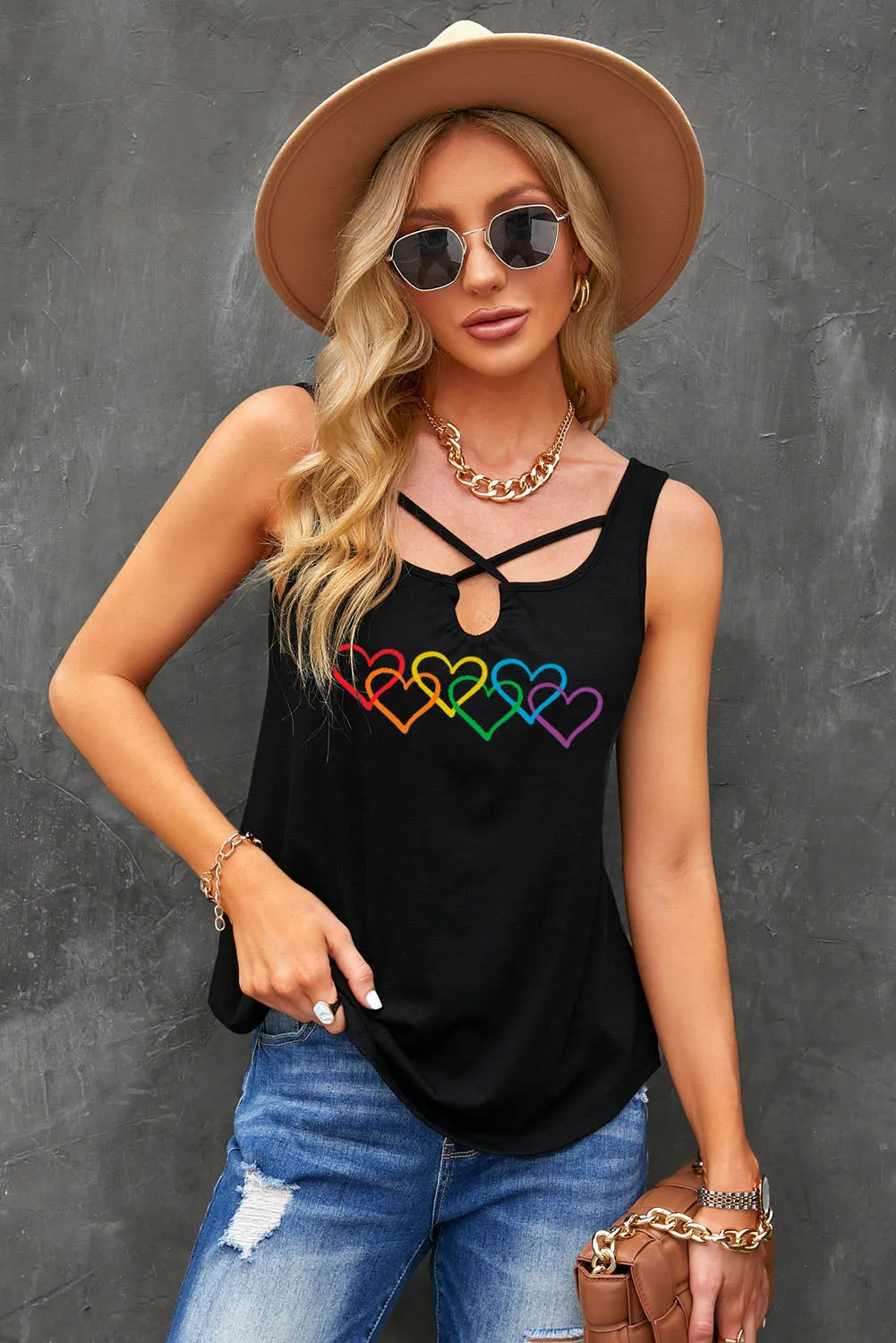 Solid U Neck Criss Cross Tank Top