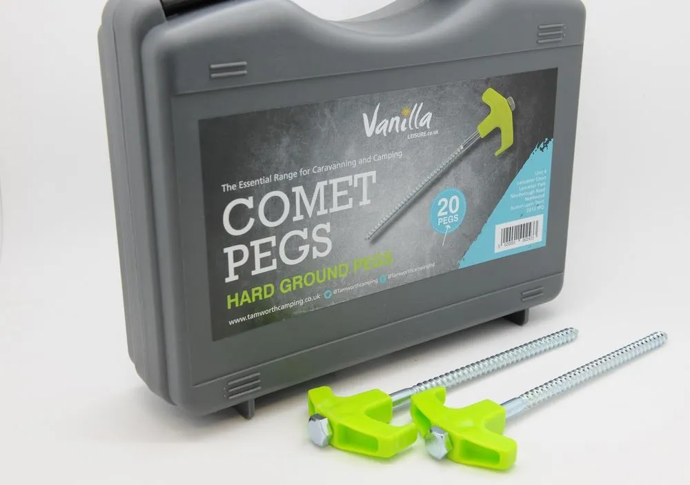 Vanilla Leisure Comet Drill Top Screw Pegs 20 Pack with Free Case for Hard Ground