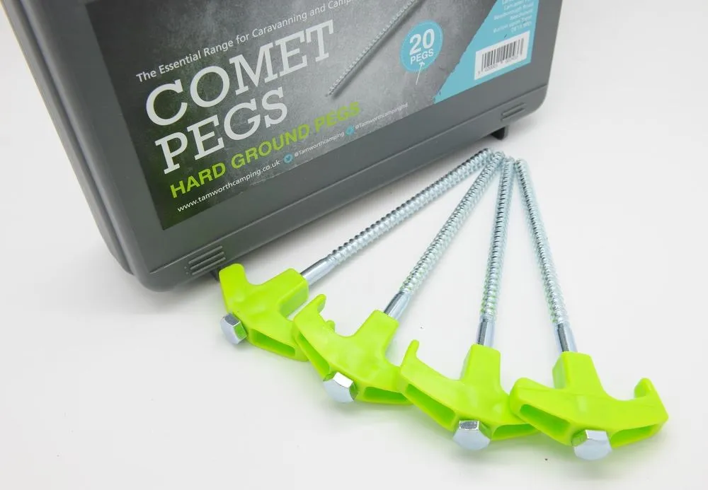 Vanilla Leisure Comet Drill Top Screw Pegs 20 Pack with Free Case for Hard Ground