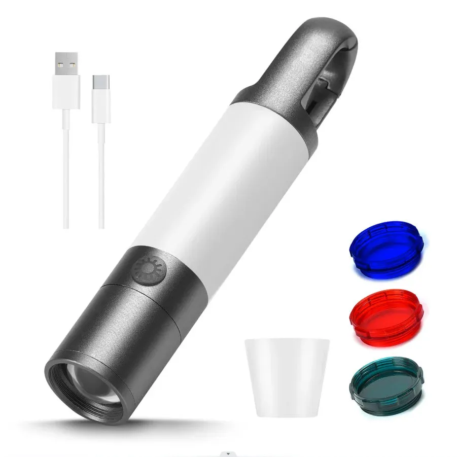 White Laser Flashlight Internal 18650 Rechargeable Torch 5Modes Zoom Hook Hanging Side Tungsten Wire Camping Lamp with Lampshade