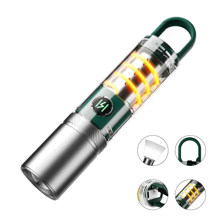 White Laser Flashlight Internal 18650 Rechargeable Torch 5Modes Zoom Hook Hanging Side Tungsten Wire Camping Lamp with Lampshade