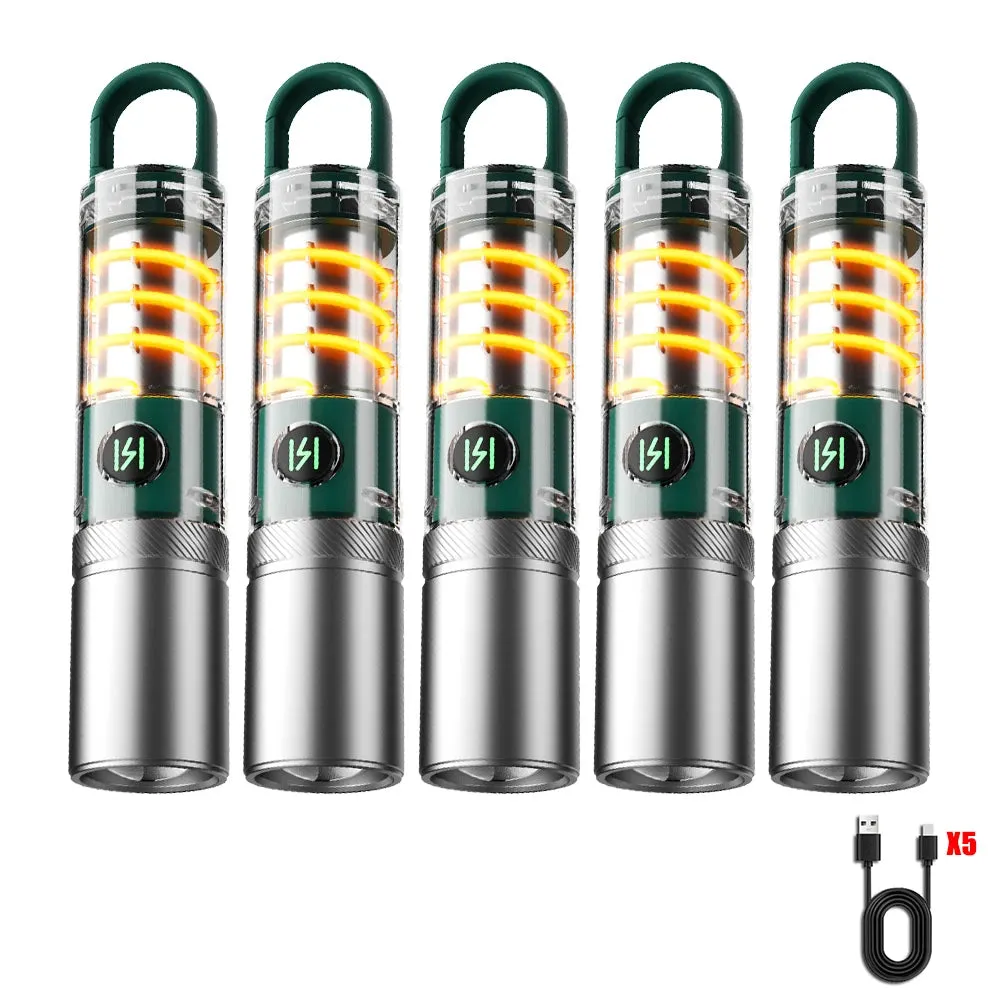 White Laser Flashlight Internal 18650 Rechargeable Torch 5Modes Zoom Hook Hanging Side Tungsten Wire Camping Lamp with Lampshade