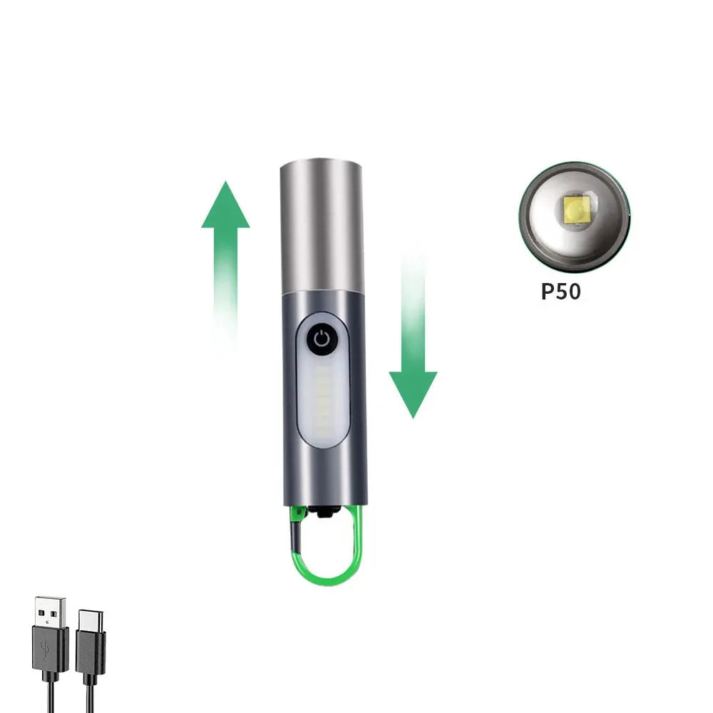 White Laser Flashlight Internal 18650 Rechargeable Torch 5Modes Zoom Hook Hanging Side Tungsten Wire Camping Lamp with Lampshade
