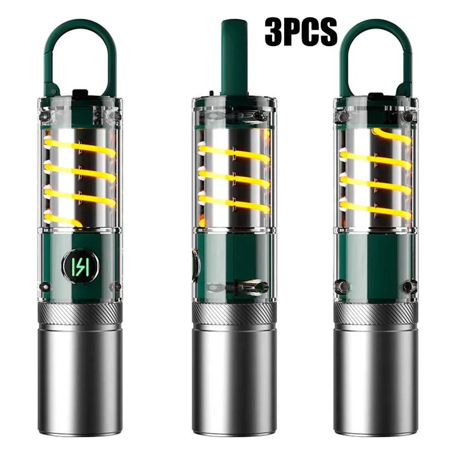 White Laser Flashlight Internal 18650 Rechargeable Torch 5Modes Zoom Hook Hanging Side Tungsten Wire Camping Lamp with Lampshade