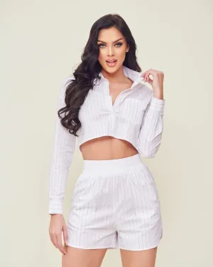 White Striped Rhinestone Set