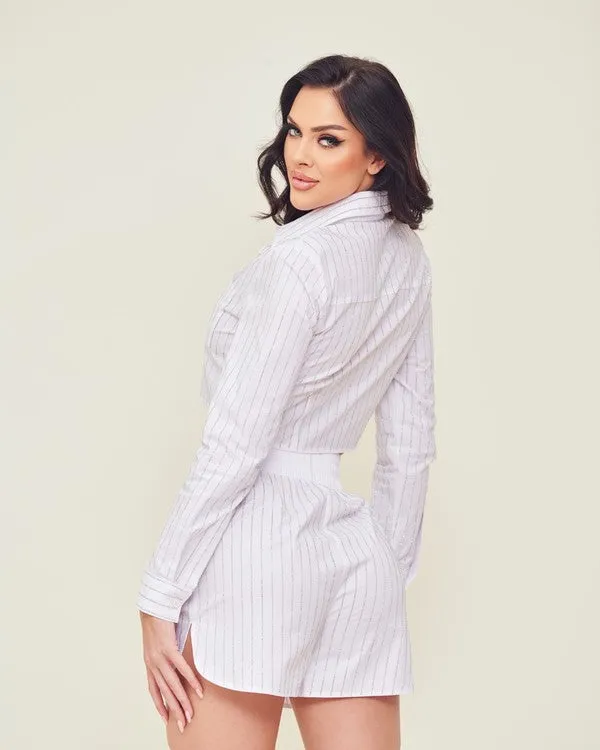 White Striped Rhinestone Set