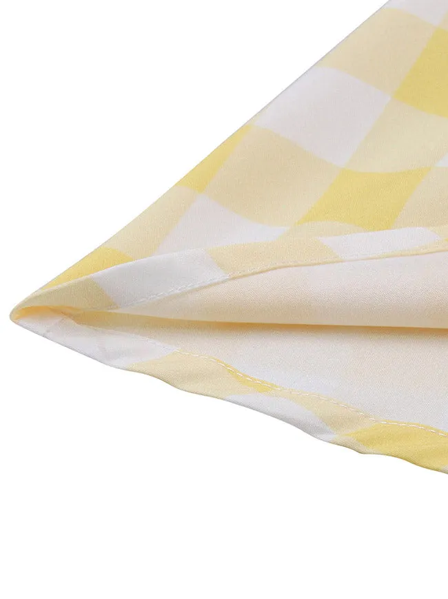 Women 1950s Vintage Rockabilly Spaghetti Strap Bowknot High Waist A Line Plaid Dress Yellow