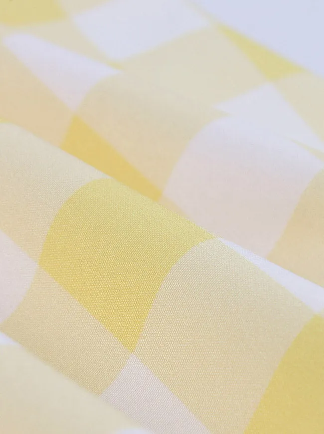 Women 1950s Vintage Rockabilly Spaghetti Strap Bowknot High Waist A Line Plaid Dress Yellow