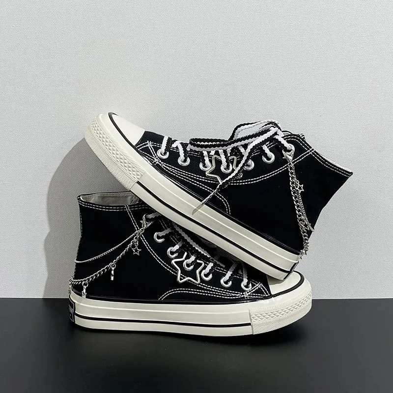 Womens Mens Students Star Chain High Top Canvas Sneakers